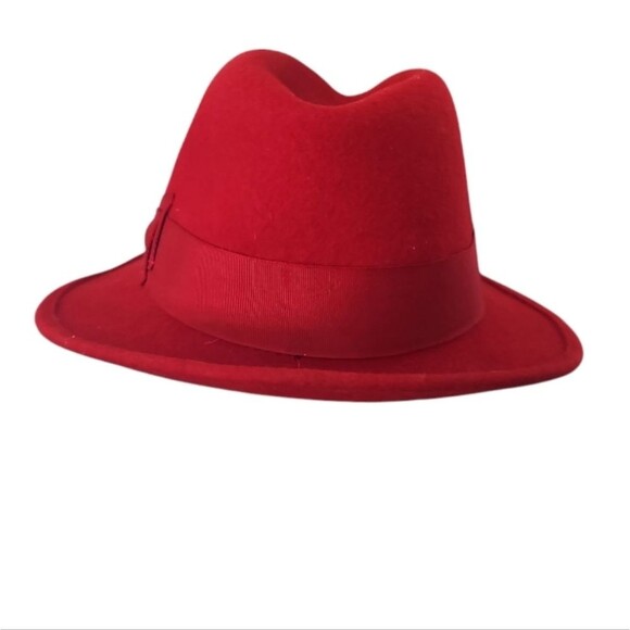 Vintage Style 100% Felted Wool Red Fedora Hat with Bow Bold Statement Piece - Picture 6 of 14